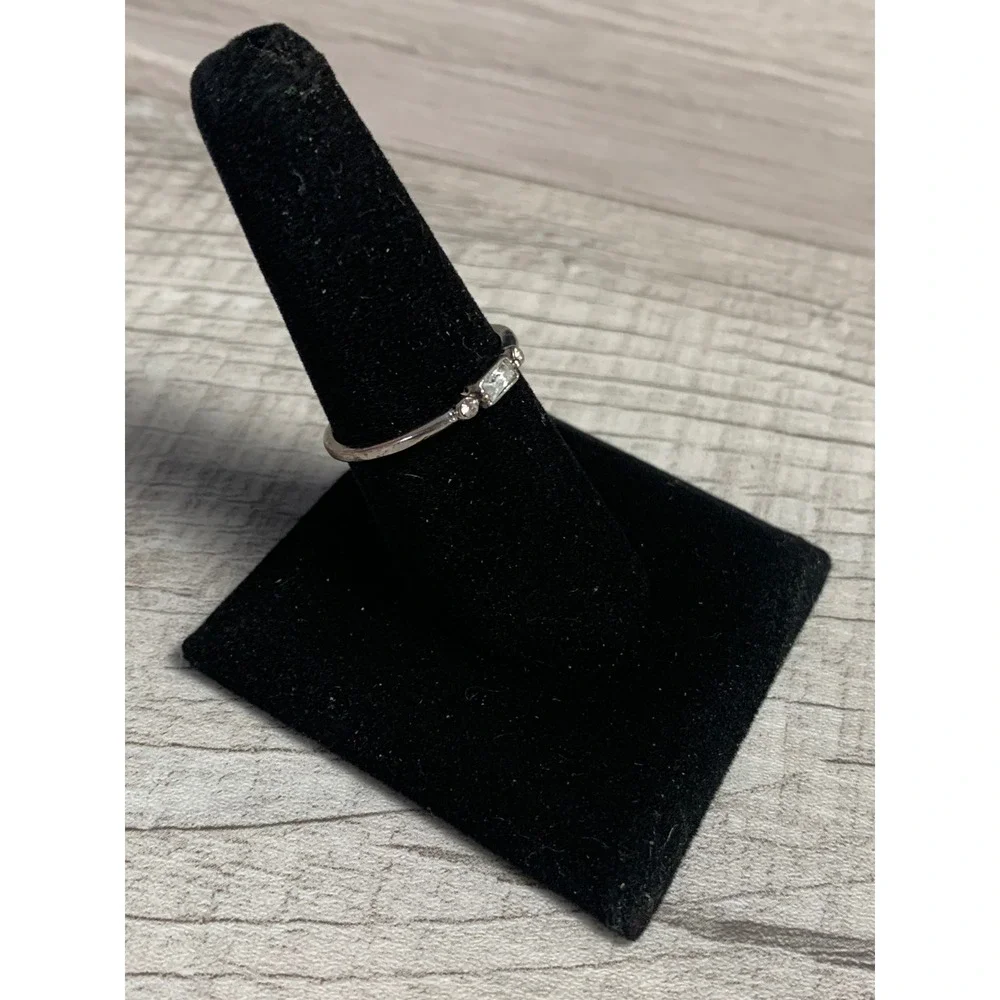 Silver Tone Baguette Cut Clear Stone Dainty Minimalist Stacking Ring Size 8.75